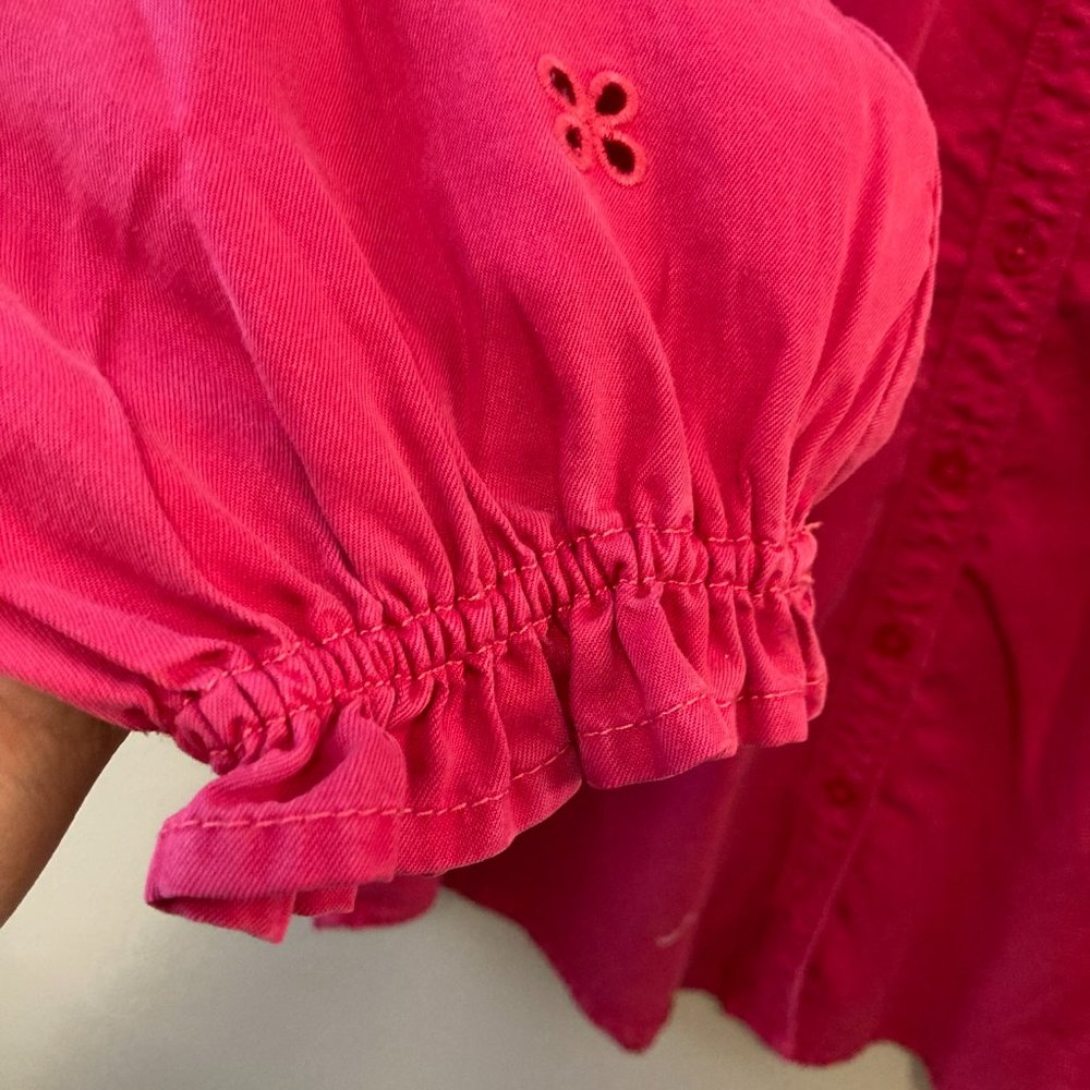 NWT Chico's Denim Shirt Sz 3 (16) Solid & Eyelet Sleeve Very Cherry Grandmacore - Picture 6 of 12
